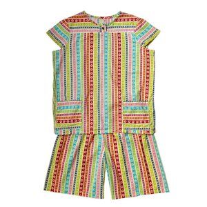60s 70s vintage rainbow daisy stripe shorts and top set relaxed matching set.
